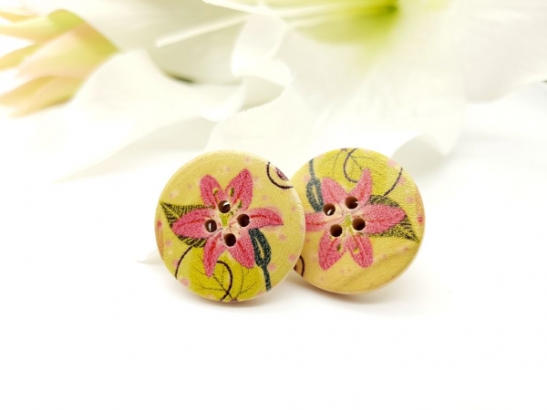 Blumen Knopf Ohrstecker Holz Button flower